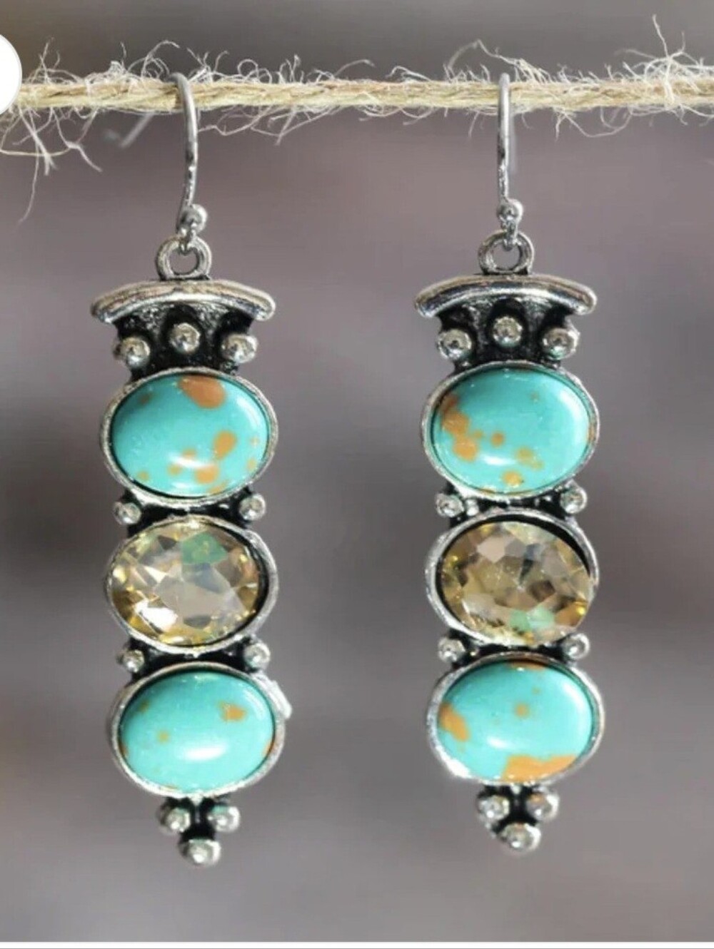 Turquoise and Champagne Crystal Dangle Earrings - Unbranded